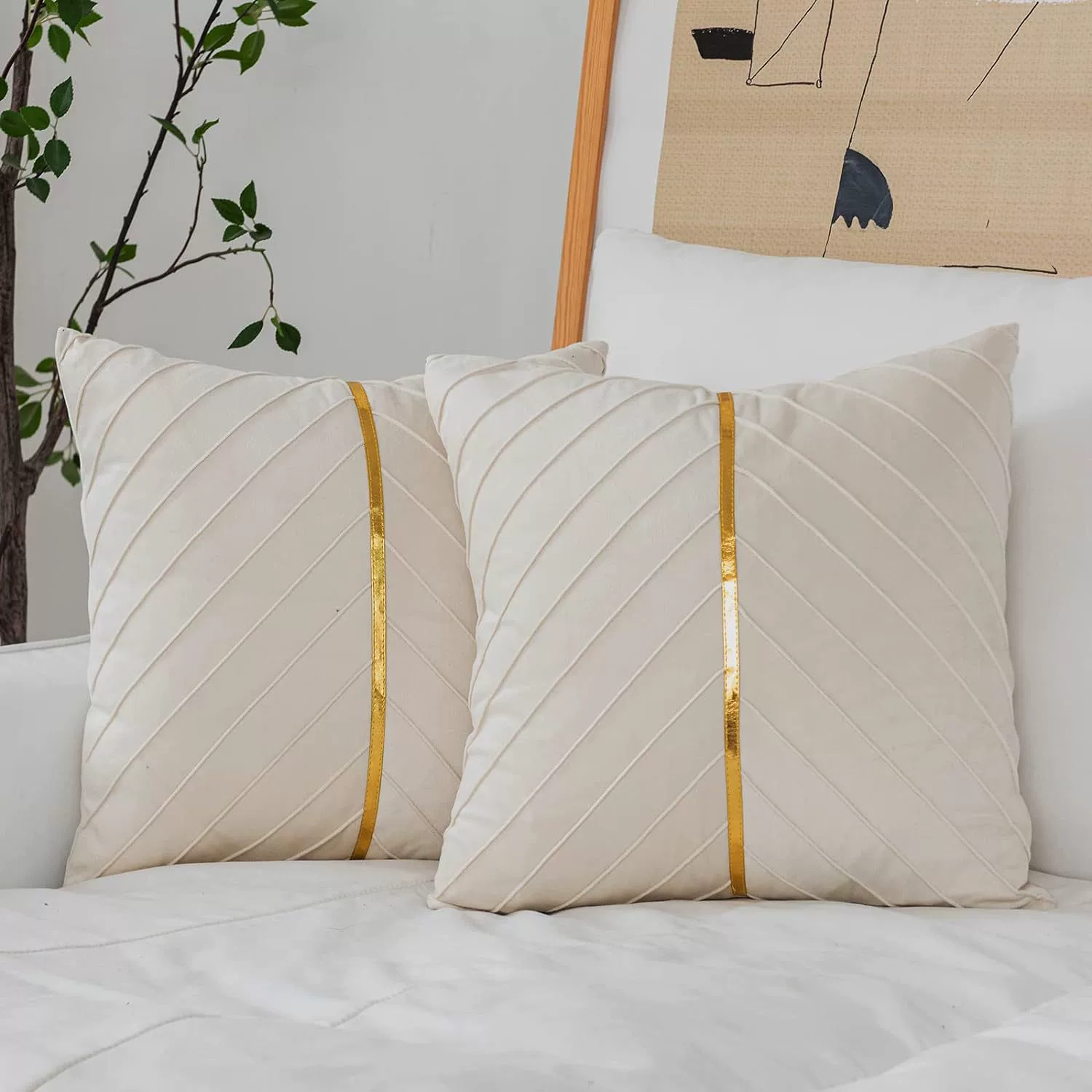 Samt-kissenbezüge,  of 2er- pack, inklusive goldfarbenem leder-weihnachtsdeko-kissenbezug, luxuriöser, moderner kissenbezug für sofas