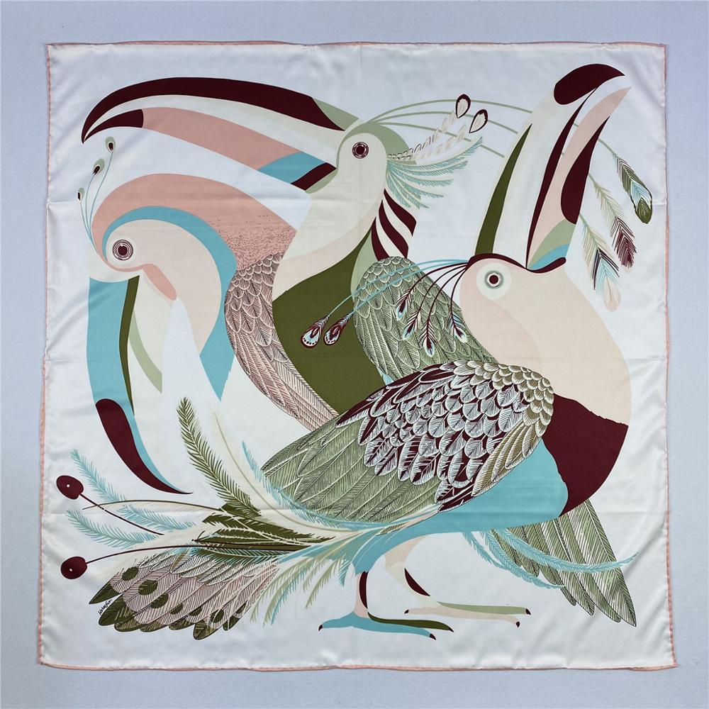 90Cm Drie Giraffen Hijab Sjaal Vrouwen Bandana Handgemaakte Gekruld Twill Zijde Vierkante Sjaal Luxe Foulard Hoofd Sjaals Sjaal: Marineblauw