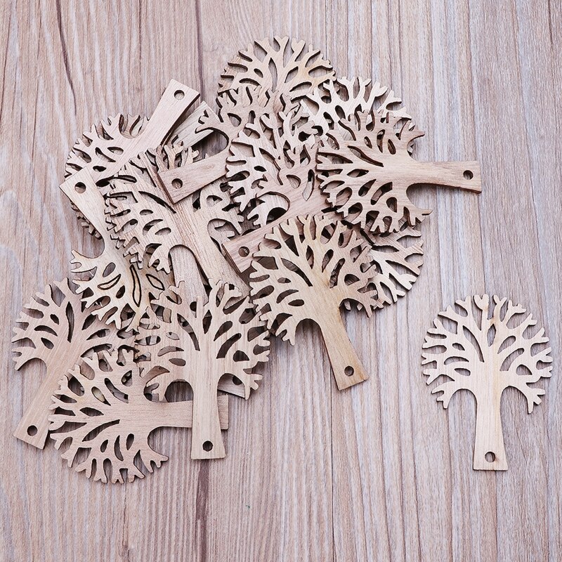 100 Pcs/Set Wooden Tree Craft Cutout Kit Unfinished Wooden Tree Slices for Farmhouse Indoor Decoration DIY Accessories