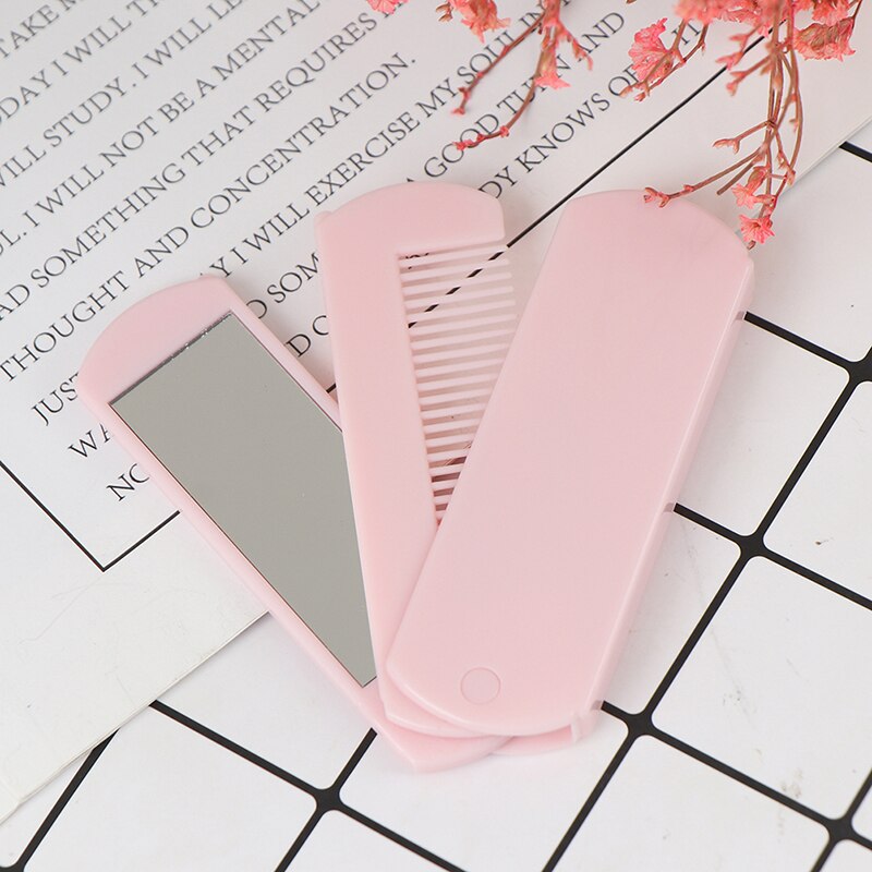 Folding Hair Brush Travel Hair Comb Portable Fold Hair Brush Mirror Compact Pocket Size Purse Travel Comb: Pink