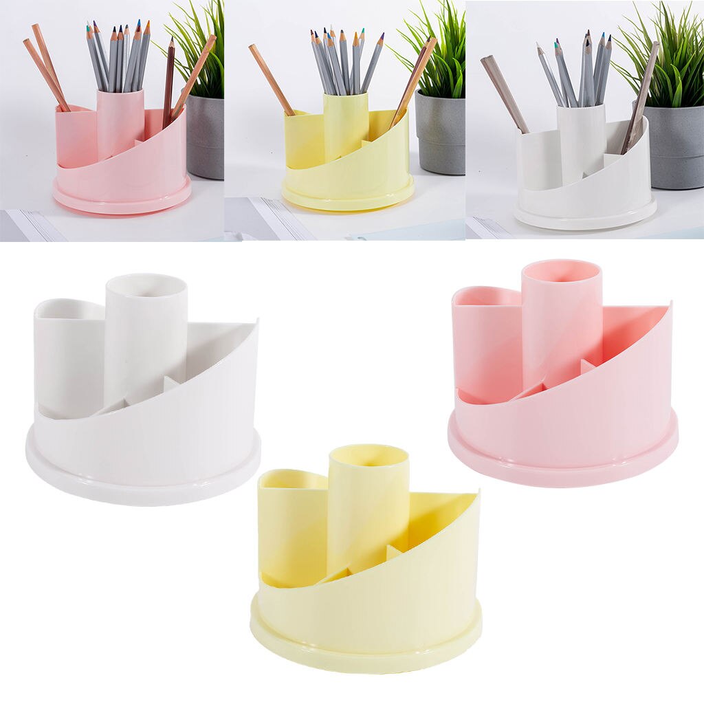 Desk Organizer - Plastic Pencil Cup Holder - Office Supplies Desktop Stationery Storage Box