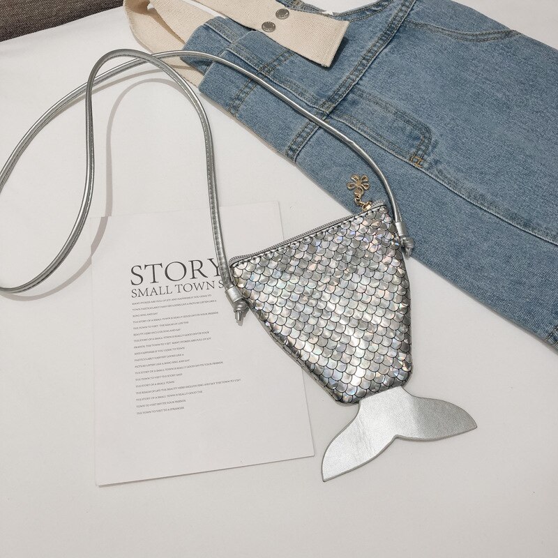 Dziewczęce torby na ramię syrenka mini Crossbody moneta torebka etui z miejscem na karty: Srebrny
