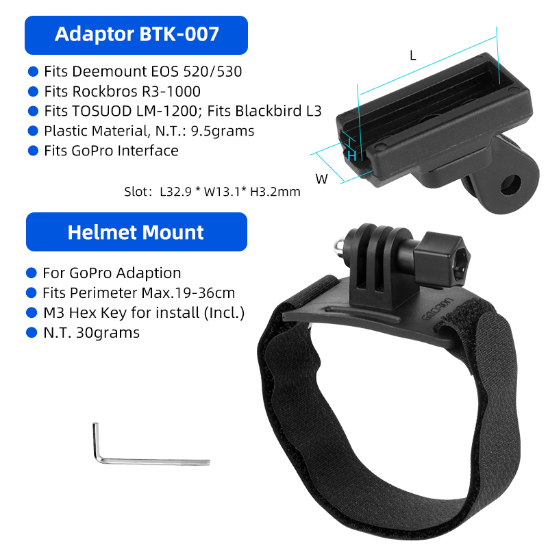 Adaptador para faro EOS530/520 para Rockbros /Blackbird L3, soporte de lámpara frontal, vástago de manillar, horquilla, soporte para casco, compatible con GoPro: Verde