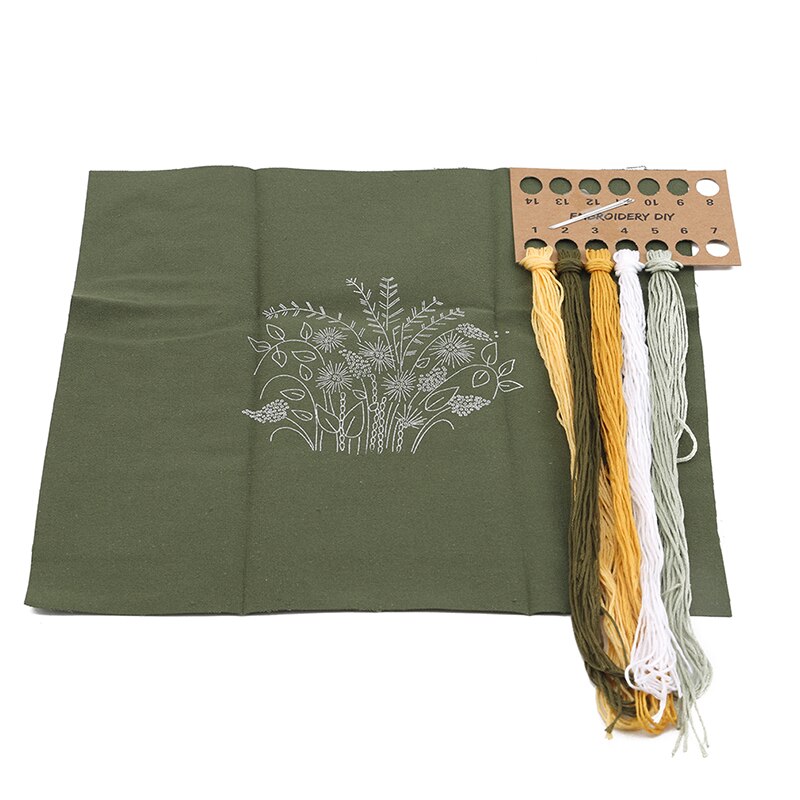 Stamped Embroidery Starter Kit with Flowers Plants Pattern Embroidery Cloth Color Threads Tools Kit