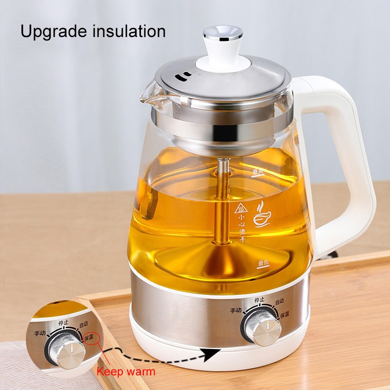 Infuseur à thé en verre Borosilicate, bouilloire électrique 1l, résistant à la chaleur, avec filtre, vaporisateur de vapeur automatique, théière de santé: Keep warm White