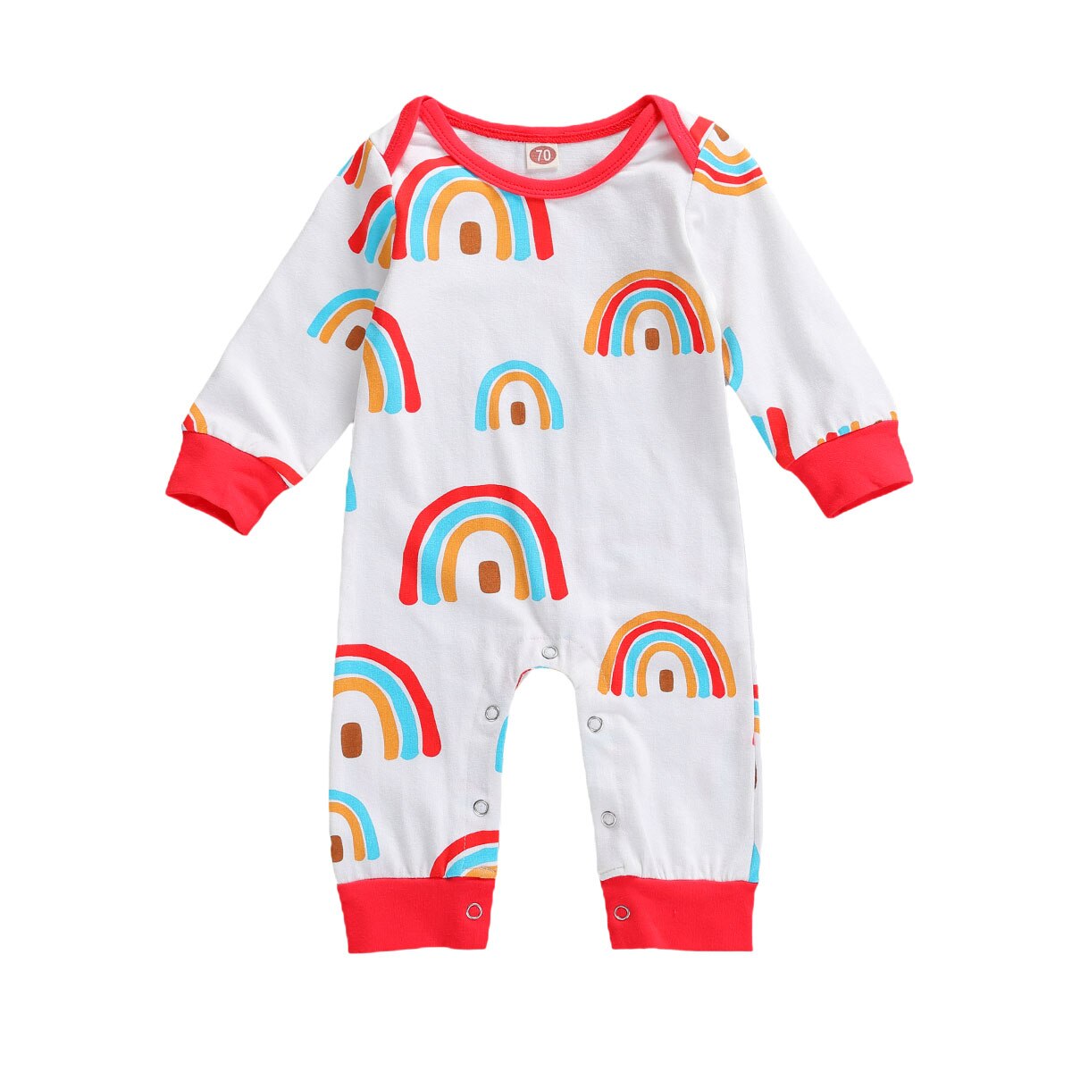 Mise au point Kid bébé filles garçons barboteuse arc-en-ciel impression à manches longues entrejambe boutons automne combinaisons 4 couleurs: D / 12M