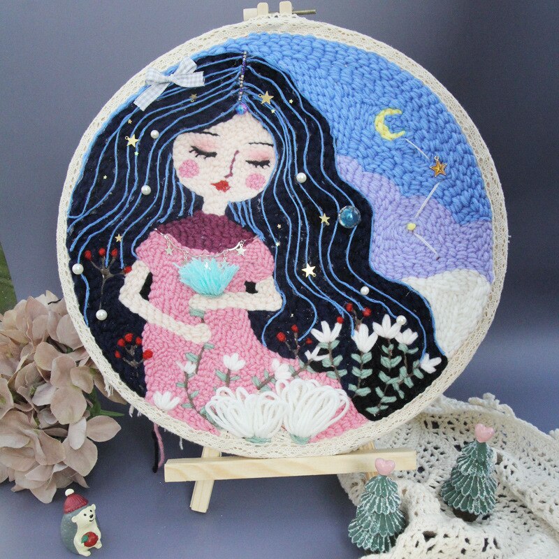 DIY Cartoon Easy Punch Needle Embroidery Kit Punch Needle Cross Stitch for Beginner Handcraft Wall Painting Home Decor: C 30cm withoutneedle