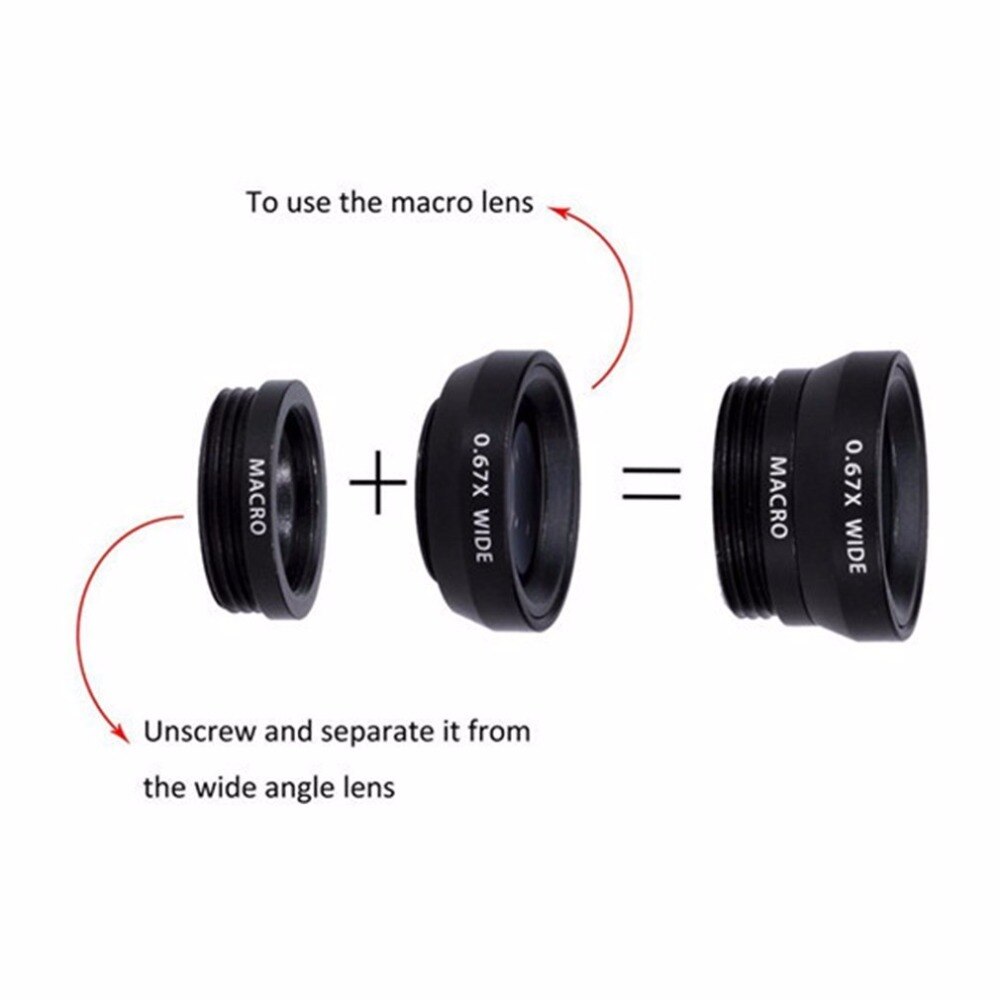Wide Angle Macro Fisheye Lens Camera Kits Mobile Phone Fish Eye Lenses with Clip 0.67x for iPhone Samsung HUAWEI All Cell Phones