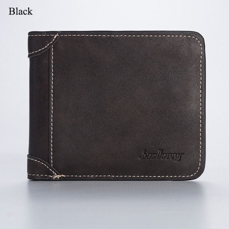 Lokale voorraad mannen Lederen Portemonnee Bifold ID Kaarthouder Purse Checkbook Korte Clutch Billfold: Black