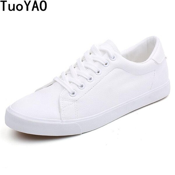 Zapatos de hombre primavera otoño cuero sintético con cordones blanco negro estilo zapatillas ligeras transpirables zapatos vulcanizados: Blanco / 7