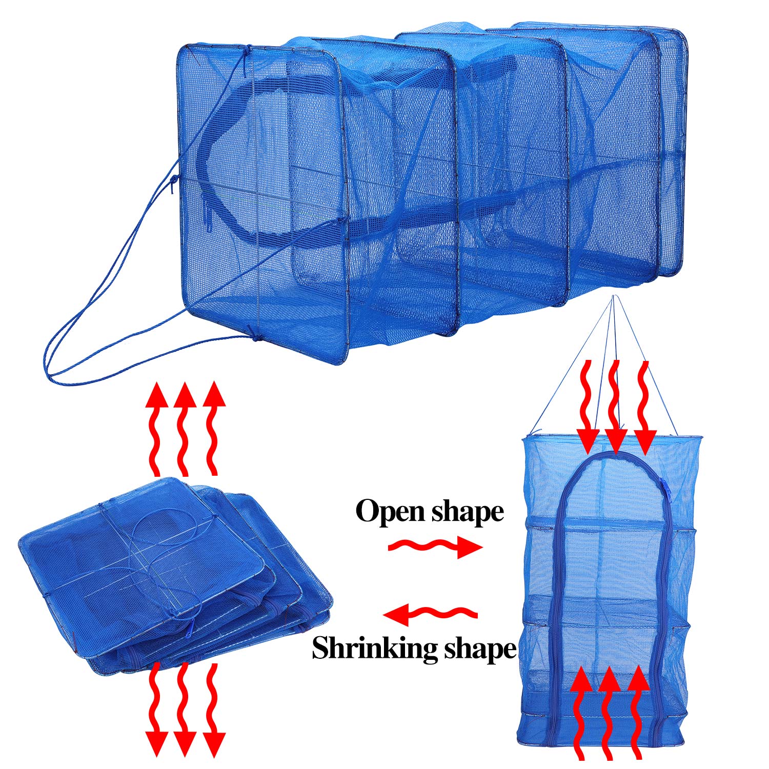 Sougayilang Foldable Hanging Drying Fish Net 3 Layer Universal Prawn Crab Dryer Hanger Convenient Double Zipper Fishing Tool