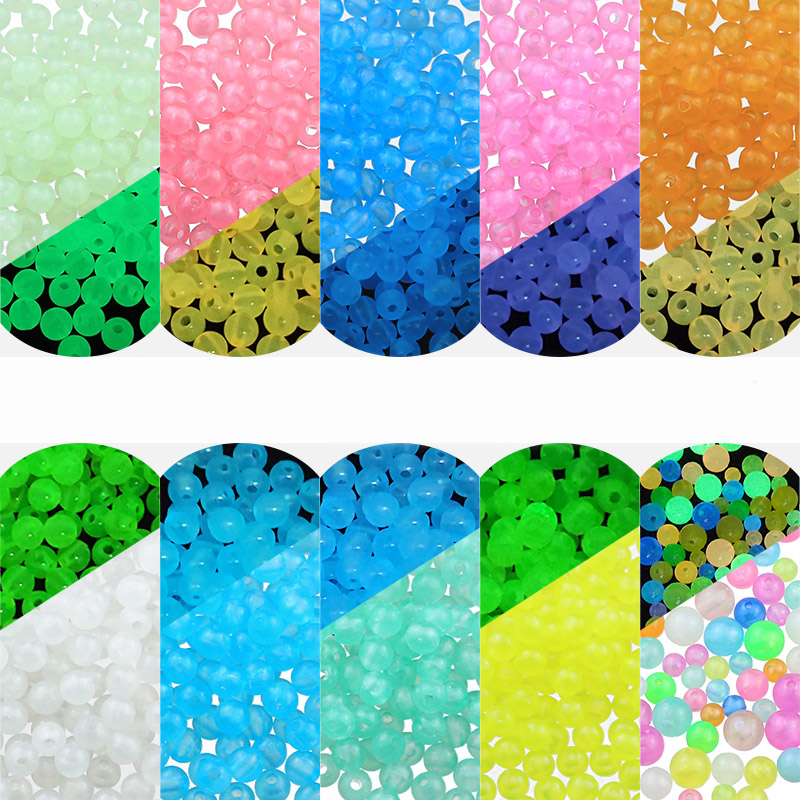 50 ~ 200 Uds. Cuentas sueltas redondas acrílicas luminosas blancas, verdes y azules que brillan en la oscuridad para fabricación de joyería, pulseras DIY de 6/8/10MM