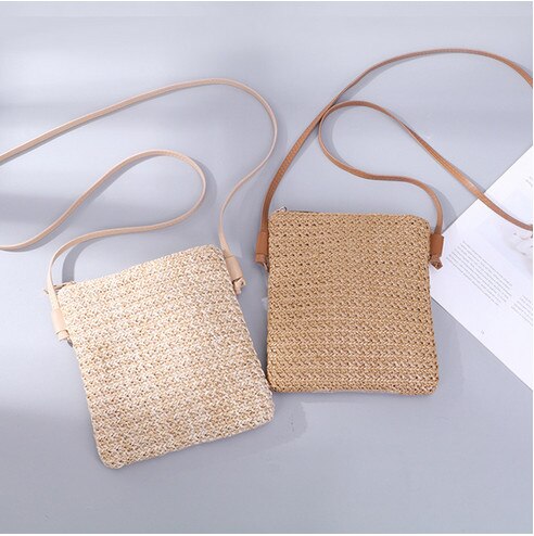 2020 HOT Bolsas das Mulheres Da Praia do Verão Trança de Palha Pequeno Quadrado Sacos de Zíper Um Ombro Inclinado Em Toda a Bolsa Coin Bolsas