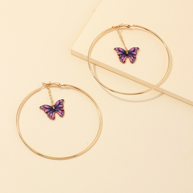 Mooie Dubbele Vlinder Oorbellen Europese Zomer Meisjes Multicolor Grote Ronde Cirkel Gold Hoop Oorbellen Sieraden Voor Vrouwen: 05