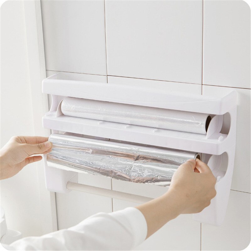Butik køkken køleskab hænge film opbevaring skæreholder wrap cutter blik ark papirhåndklæde holder køkken hylde krog