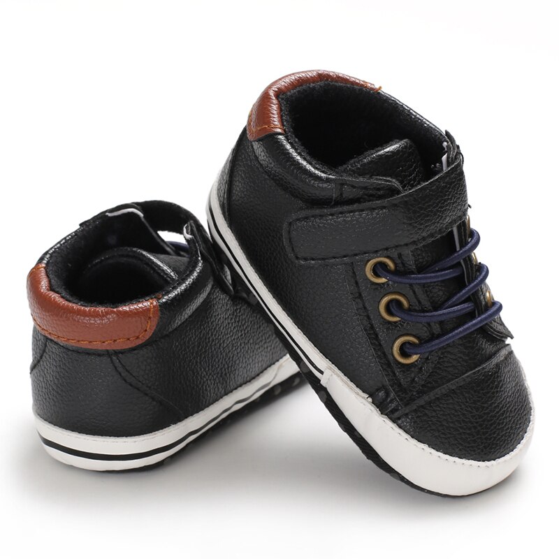 Pasgeboren Baby Jongens Meisjes Schoenen Babyschoenen Zachte Zool Lederen Causale Sport Peuter Schoenen Pre-Wandelaars 0- 18M: Black / 7-12 Months