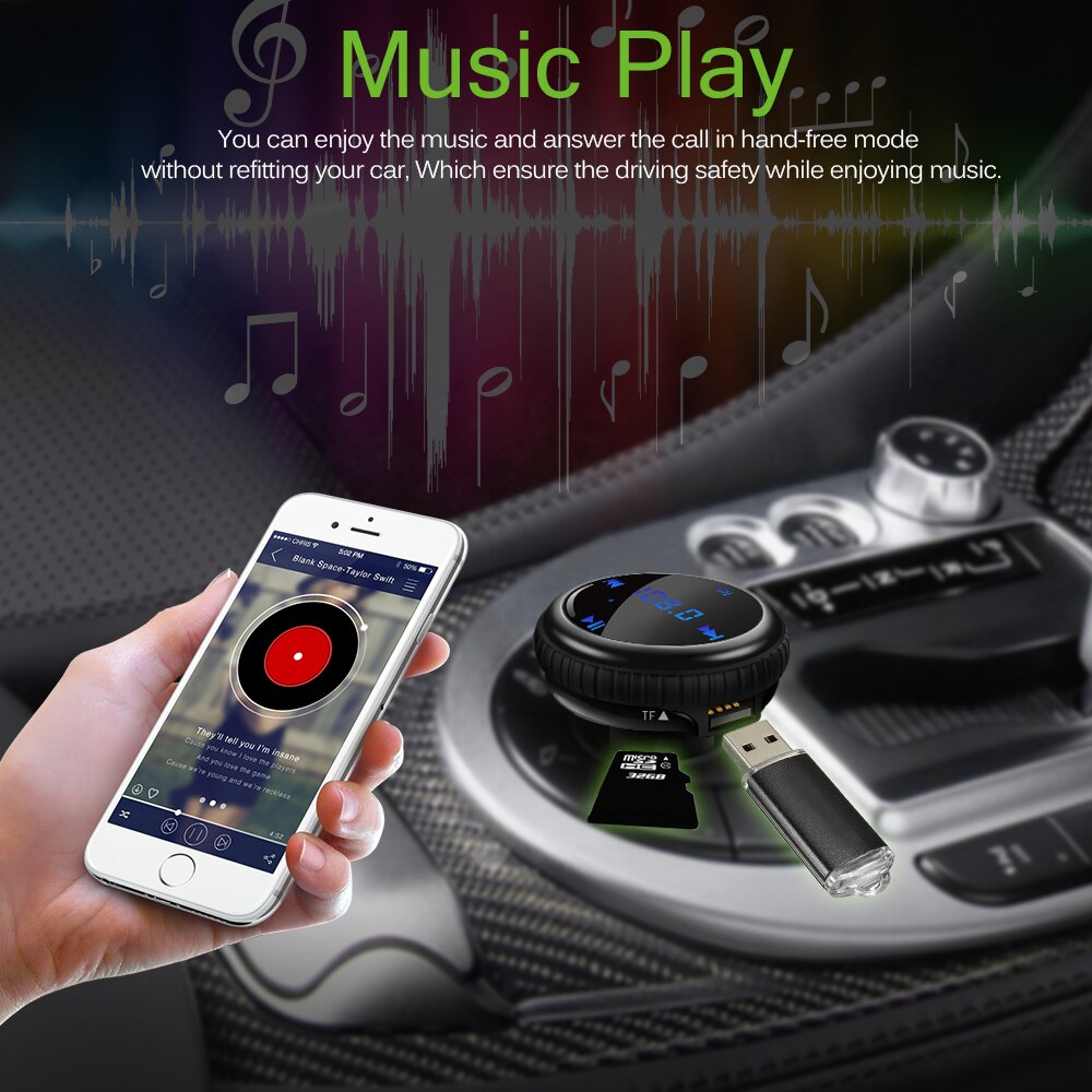 FM Transmitter Bluetooth Modulator Hands Free Car Kit with Car GPS Location Tracking Car MP3 Audio Player USB Charger LED