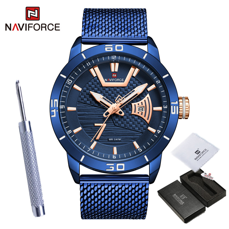 Top Brand Naviforce Business Heren Horloges Roestvrij Stalen Band Horloges Waterdicht Mannen Klok Relogio Masculino: BEBE BOX