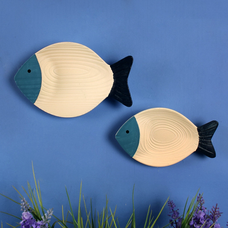 Placa de madera en forma de pez, decoración de pared, colgante de estilo mediterráneo, hecha a mano escultura de madera, artesanía