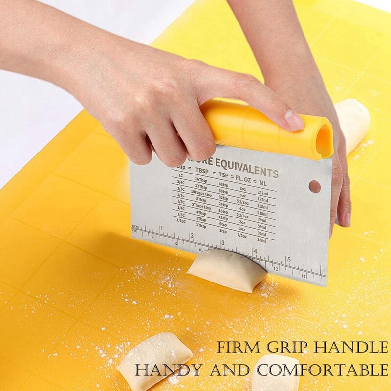 Bench Scraper, Dough Scraper, Pizza Cutter, Multi-Purpose Baking Tools with Measurement,2 in 1 Kitchen Scraper