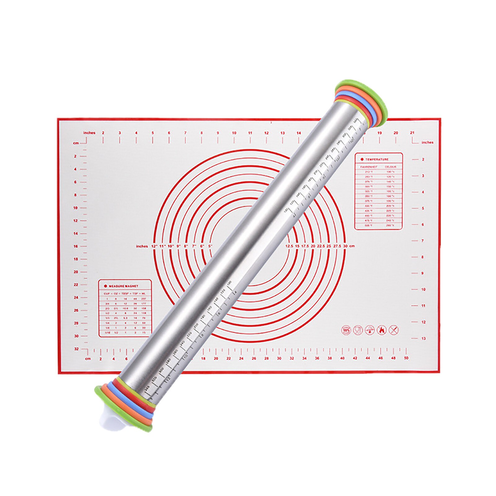 Verstelbare Rvs Lengte Verstelbare Rolling Pin Rvs Fondant 43Cm Rolling Pin Cake Roller Deeg Rolling Tool: 1 Pin 1 Mat