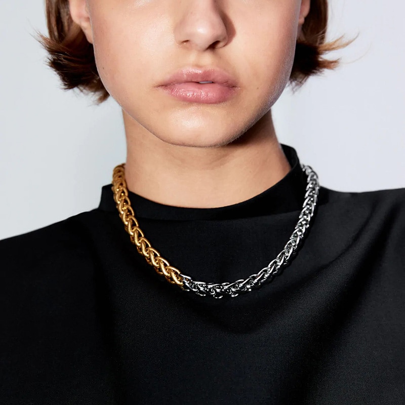 ZA Trendy Hyperbole Gold Choker Chain Necklace Women Vintage Statement Hip Hop Gothic Necklace Jewelry