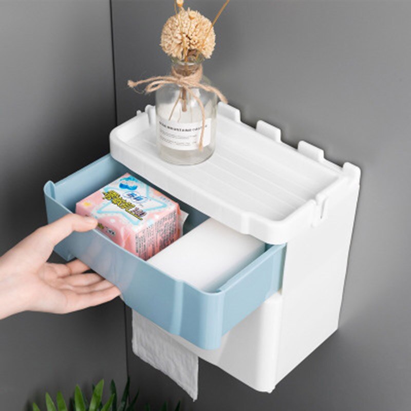 Bathroom Waterproof Tissue Box Plastic Toilet Roll Paper Holder Drawer Storage Box Double Layer Dispens Wall Mounted Paper