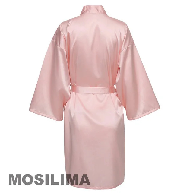 Bata de novia para equipo de de boda, Kimono con letras negras, Pamas de satén, albornoz liso para dama de honor SP2000: XXL / Rosa