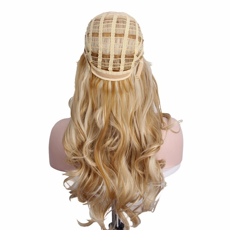 Langt blondt parykk hår anxin parykker for kvinner lange krøllete hår syntetiske parykker produsenter selges direkte billig topp