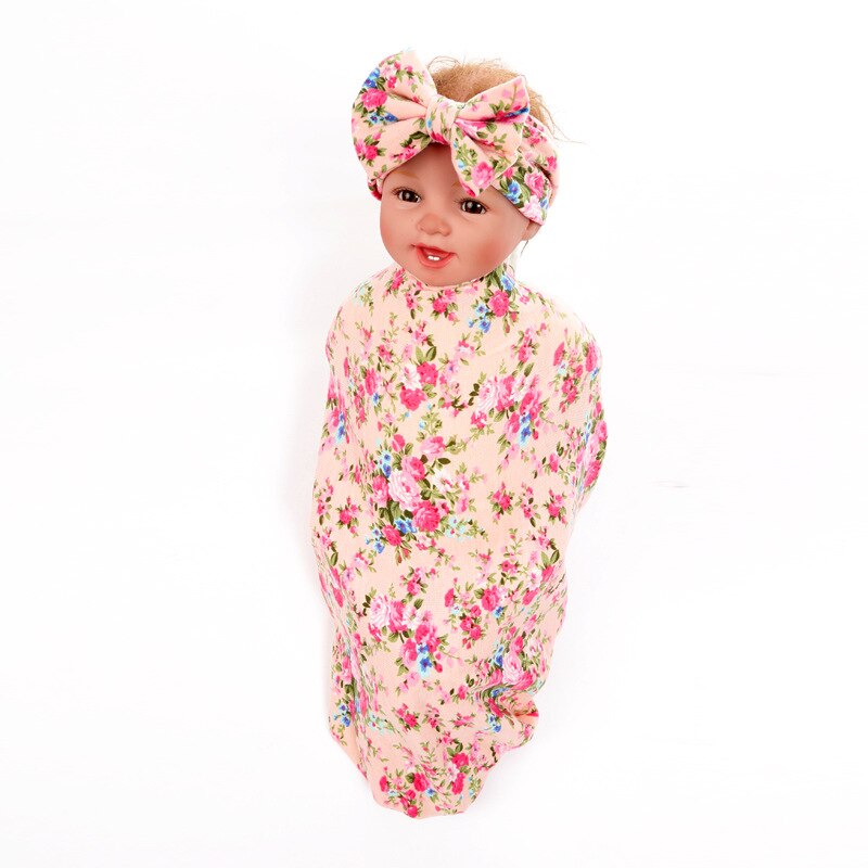 Mantas para envolver con rosas florales vintage, manta cinta para cabeza suave para bebé, conjunto de gorro, mantas de algodón para niñas