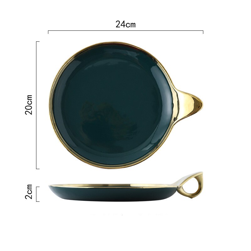 Ceramic Ring Dinnerware Set Bowl Dishes Saucer Combination 11.5inch Plate Green Light Luxury Modern Dinner Set: 9.5inch round plate