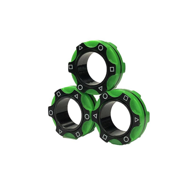 Magnetic Ring Fidget Toys Suit, Adhd Fidget Toys, Adult Fidget Magnet Swivel Ring Fingertip Spinning Top Fingers Out: Green geometry