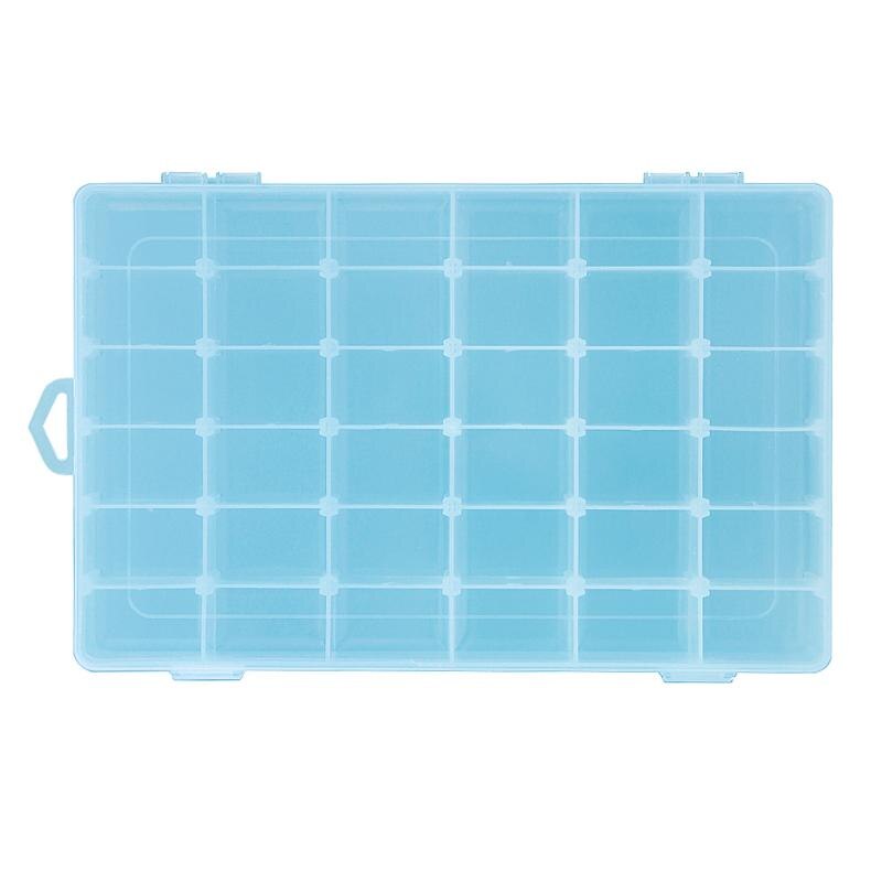 Rectangle Plastic Organizer 36 Compartment Storage Box Adjustable Bead Container Rings Jewelry Case Home Organizer: Blue