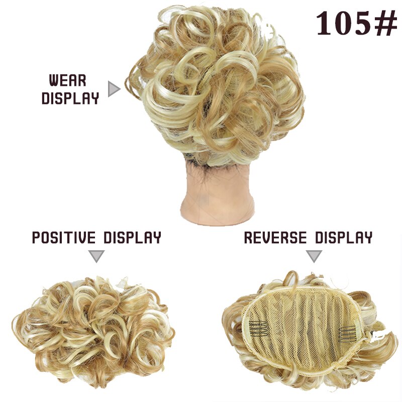 Ailiade rörigt hår bulle lockigt chignon syntetiskt hårstycke för kvinnor hår elastiskt gummiband 2 kamklämma i uppsatt hårförlängning: 105