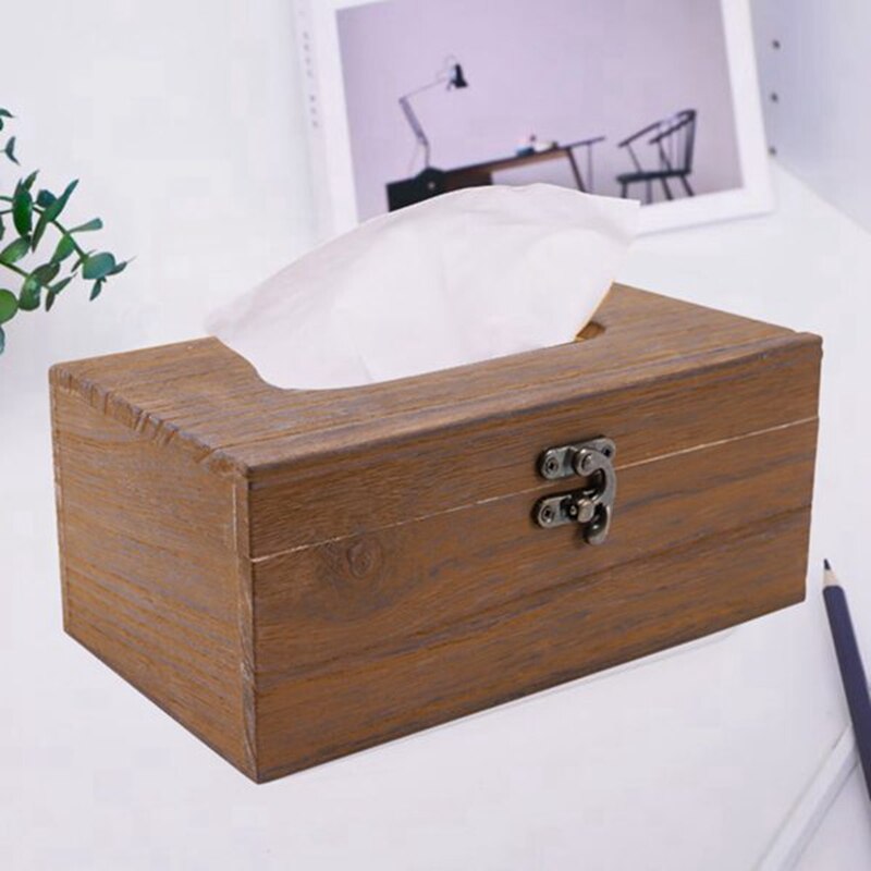 Retro Natural Wooden Tissue Box Toilet Paper Cover Case Napkin Holder Home Car Tissue Paper Napkin Case: Default Title