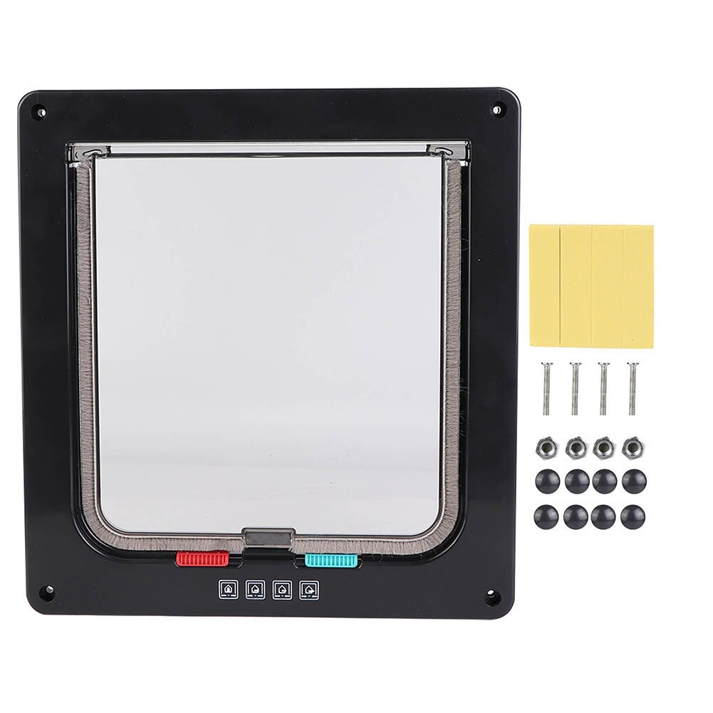 Flap door for cat dogs 4-way with key lock Waterproof pet doors screen ABS controllable acrylic switch Pet door: Black