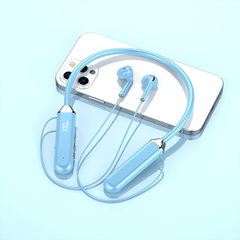 Magnetische NackenbüGel-Kopfhörer, kabellose Bluetooth 5.2-Kopfhörer, LED-Anzeige, Headset, Sport-Ohrhörer mit Geräuschunterdrückung und Mikrofon: Blau