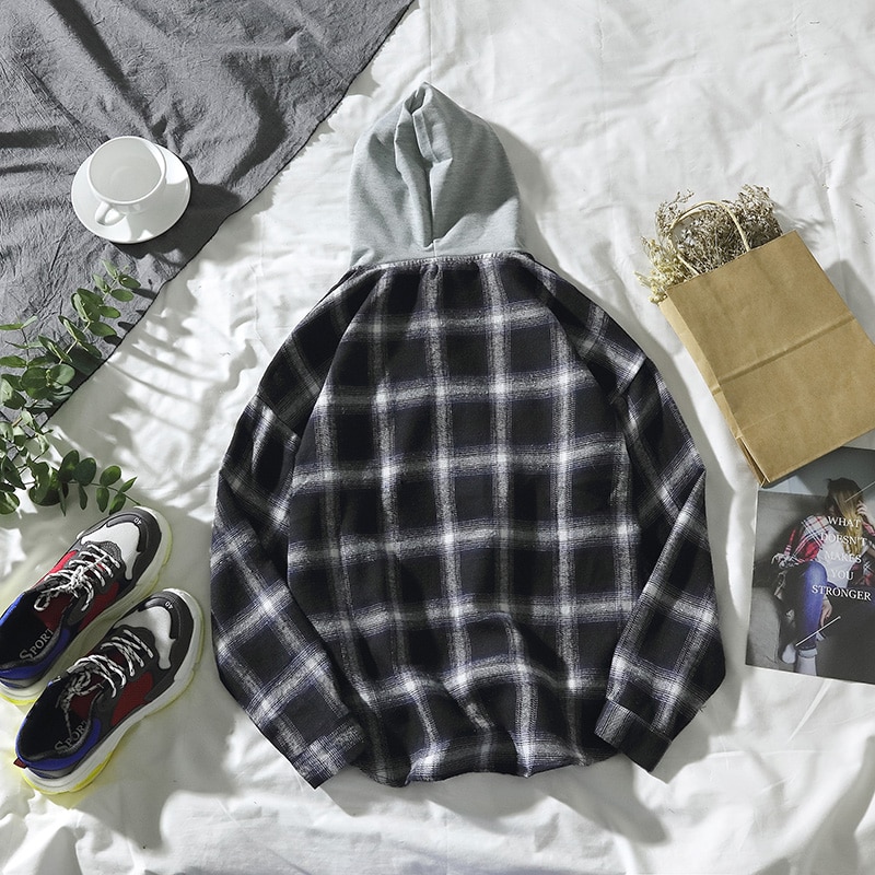 Skjorte herre tøj retro plus size herre skjorter lange ærmer plaid koreansk stil harajuku enkeltradet