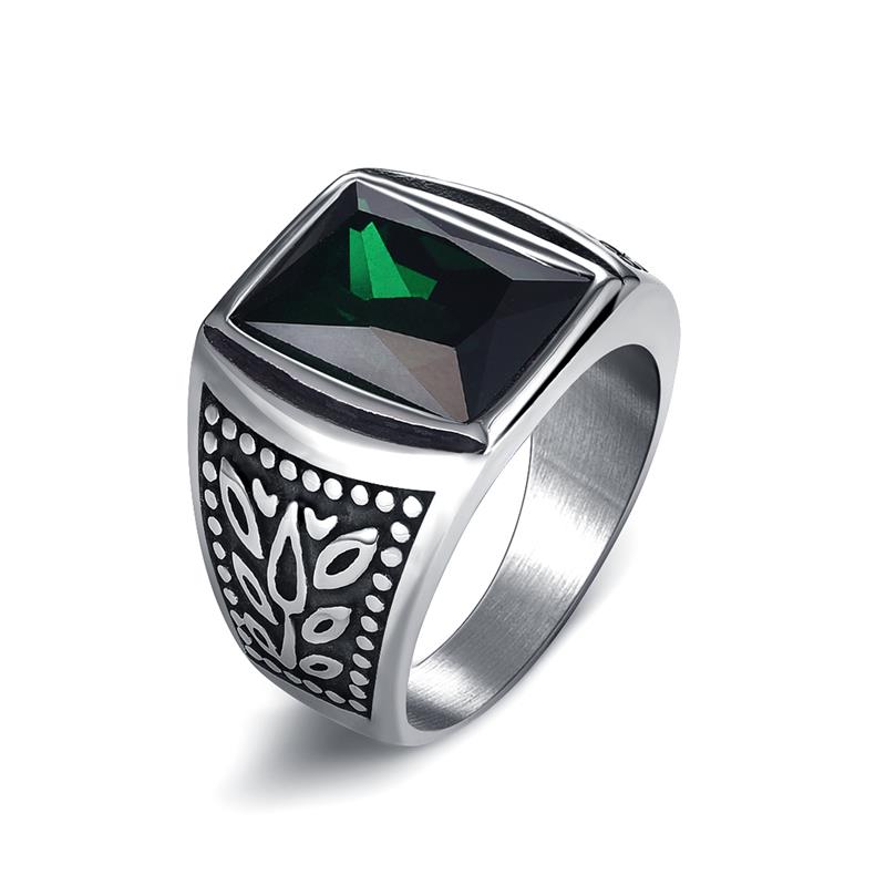 Anillo de acero inoxidable Jiayiqi Punk para hombre, anillos de dedo de piedra circón verde para hombre, accesorios de joyería, ,: 9