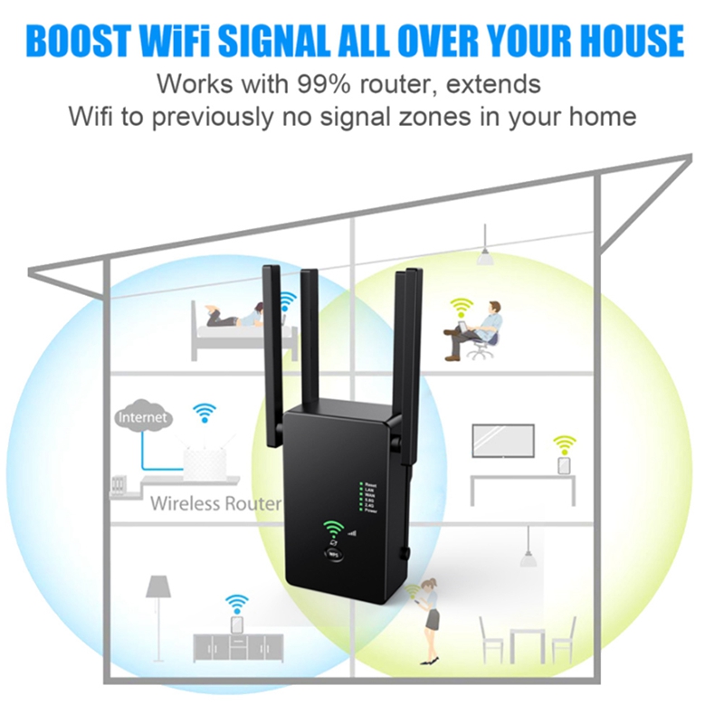 Drahtlose WiFi Verstärker Verlängerung 2,4G 5,8 Ghz 1200Mbps Wi-Fi Verstärker 5Ghz LAN Wi Fi Singal Booster EU Stecker