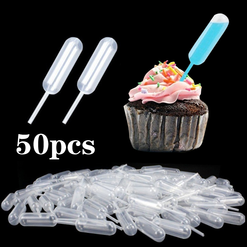 Pipetas cuentagotas para postre, adorno de pastel, plástico cilíndrico, exprimidor de transferencia para cocina, accesorios de joyería 50 Uds 4Ml