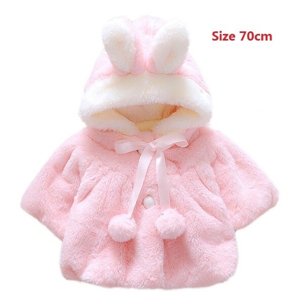 Baby Girl Cartoon Winter Coat with Cute Rabbit Ear Hoodie Warm Soft Coat Jacket Princess Pink Clothes for 0-24Months: Pink-70cm