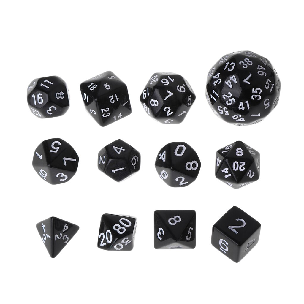 12pcs/Set Multi-sided Polyhedral Dice D4 D6 D8 D10 D12 D20 D24 D30 D60 Dungeons Multi-sided Dice: Black
