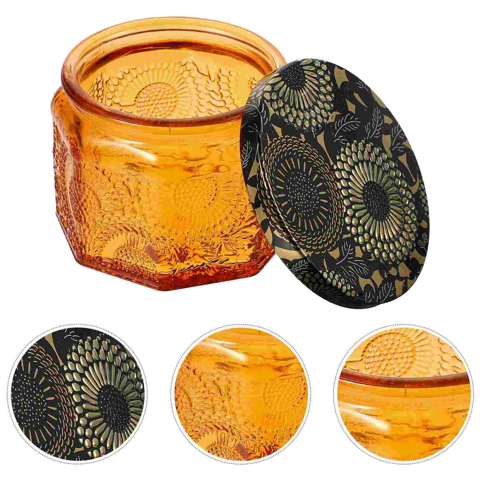 14pcs Embossed Glass Candle Jars Container with Lids Recyclable Candle jars: Amber