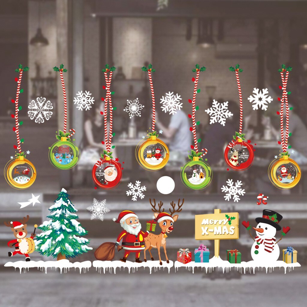 Noël dessin animé Santa cerf autocollant actuel noël fenêtre verre électrostatique pâte autocollant décorations pour la maison #30: D