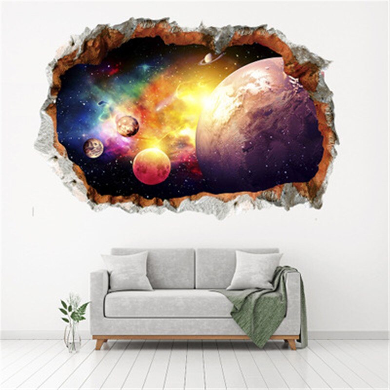 3D Universe Galaxy Wall Sticker For Kid Room Home Decor Cosmic Space Boy Room Decorative Sticker Galaxy Star Ceiling Mural Decal