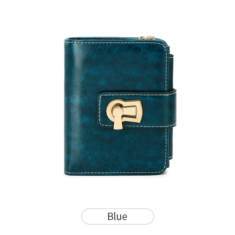 RFID Retro Women's Wallet Three fold Short Wallet PU Leather Multi functional Twist Lock Credit Card Wallet and Wallet: DEEP BLUE
