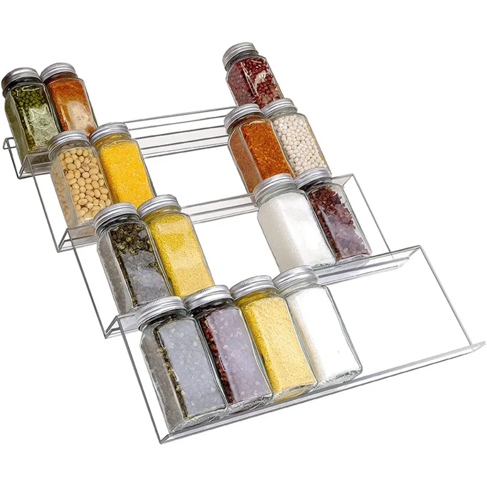 4-lagiger Gewürzschubladen-Organizer, verstellbar, Acryl, Gewürzdosen, Regal, Tablett, erweiterbarer Gewürz-Organizer, Schrank, Küchenregale