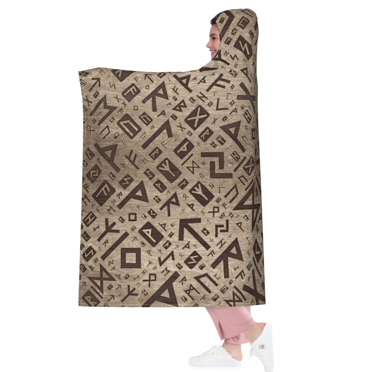 Elder Runes - Futhark Pattern Gold Framed On Wood Hooded Blanket 3D full print Wearable Blanket Adults Kids style