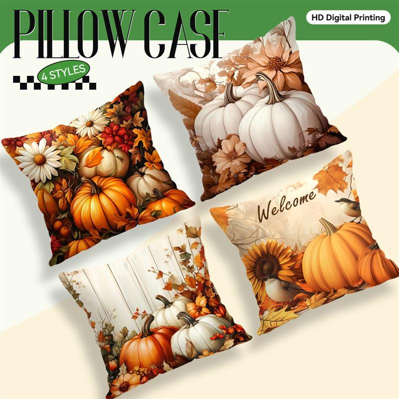 Herfst Pompoen Kussens Kussensloop Gedrukt Polyester 45x45cm Sierkussen Cover Decoratieve Sofa Kussen Kussensloop Home Decor: YELLOW